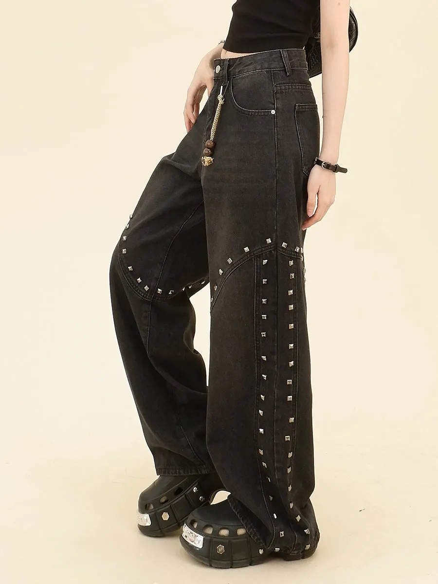 【24s Jun.】Studded Vintage Loose Fit Denim Pants