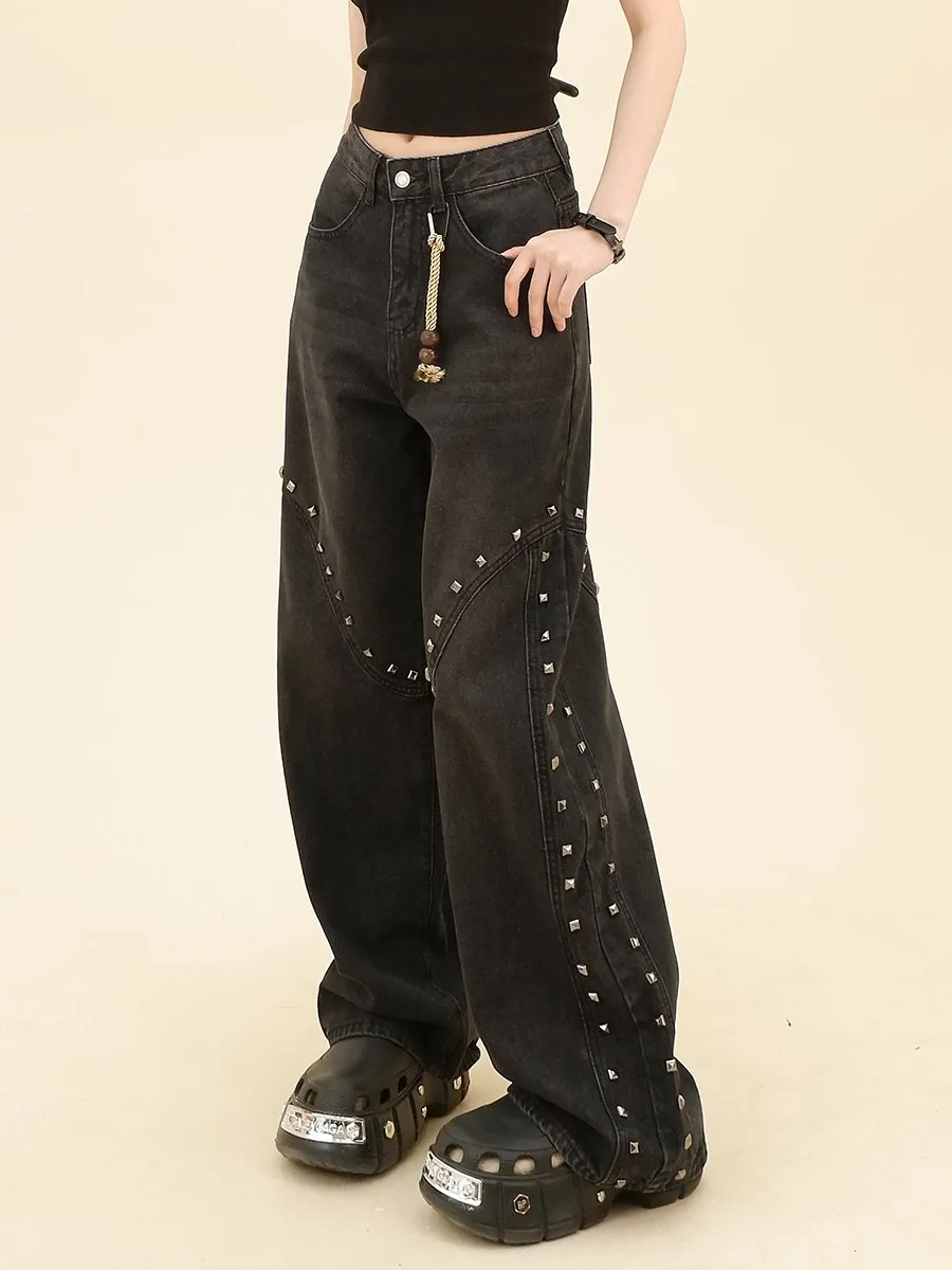 【24s Jun.】Studded Vintage Loose Fit Denim Pants