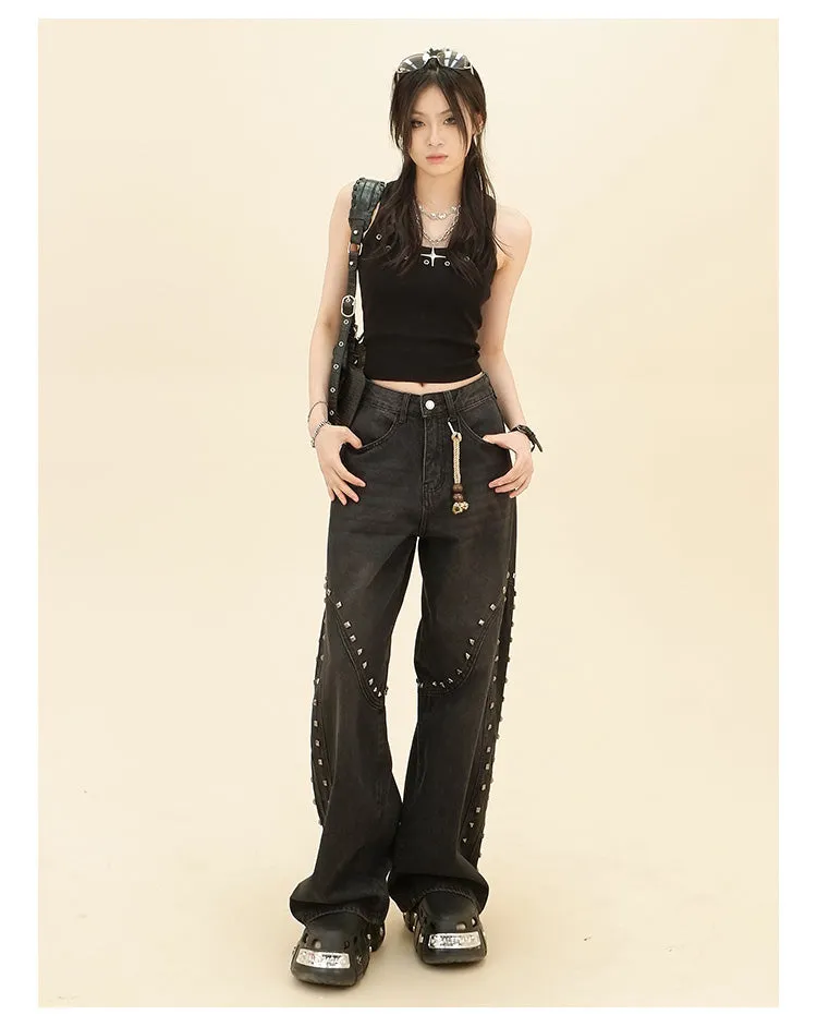 【24s Jun.】Studded Vintage Loose Fit Denim Pants