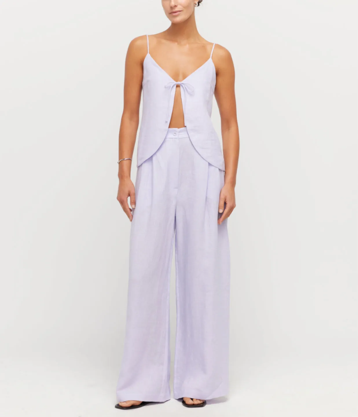 Almendra Linen Tie Top in Lilac