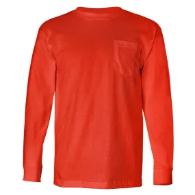 Bayside Men's Bright Orange USA-Made Long Sleeve T-Shirt with Pocket