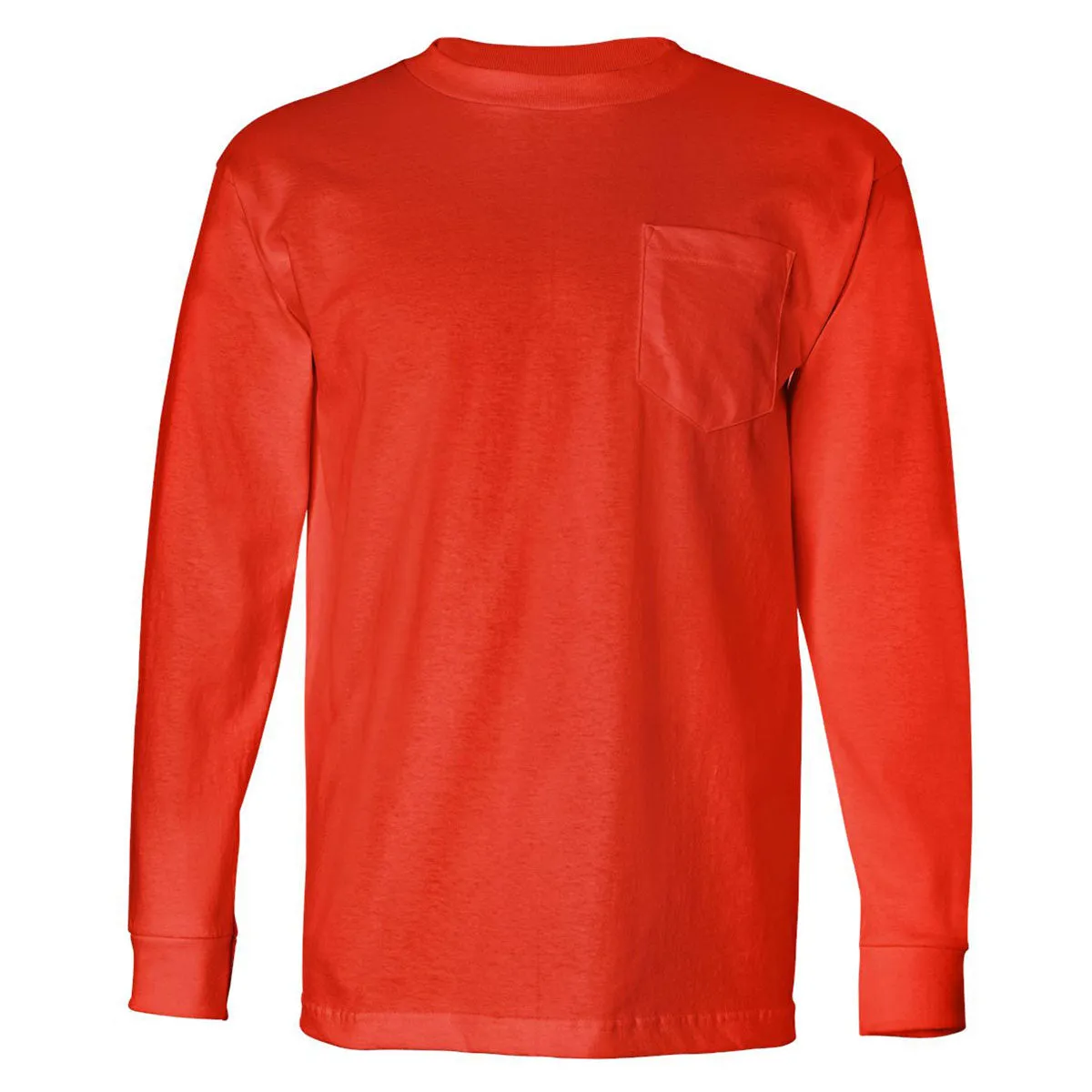 Bayside Men's Bright Orange USA-Made Long Sleeve T-Shirt with Pocket