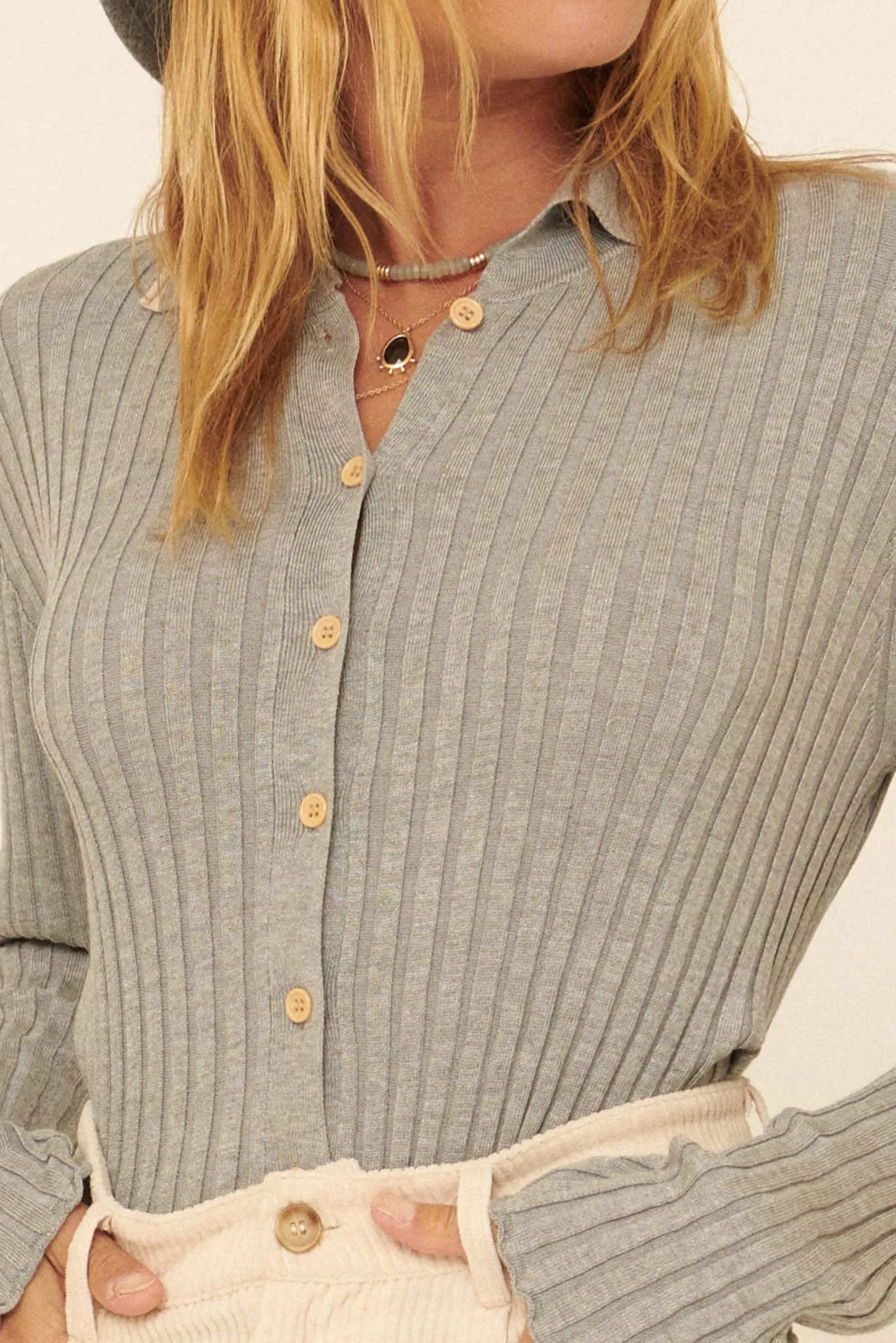 Best Self Button-Front Rib-Knit Sweater