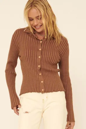 Best Self Button-Front Rib-Knit Sweater