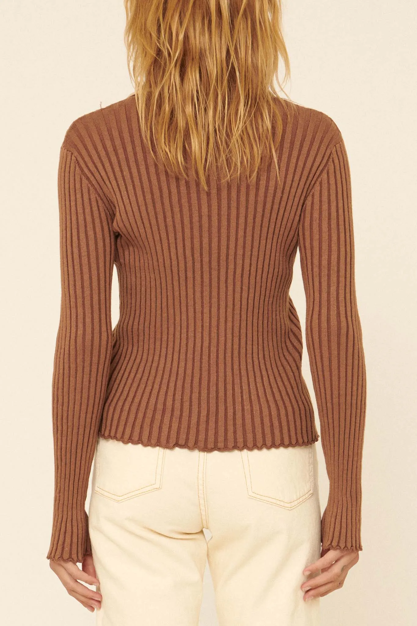 Best Self Button-Front Rib-Knit Sweater