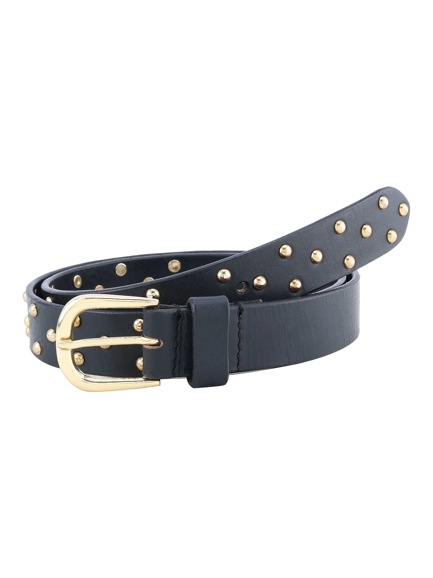 Black Genuine Leather Studded Women's Belt