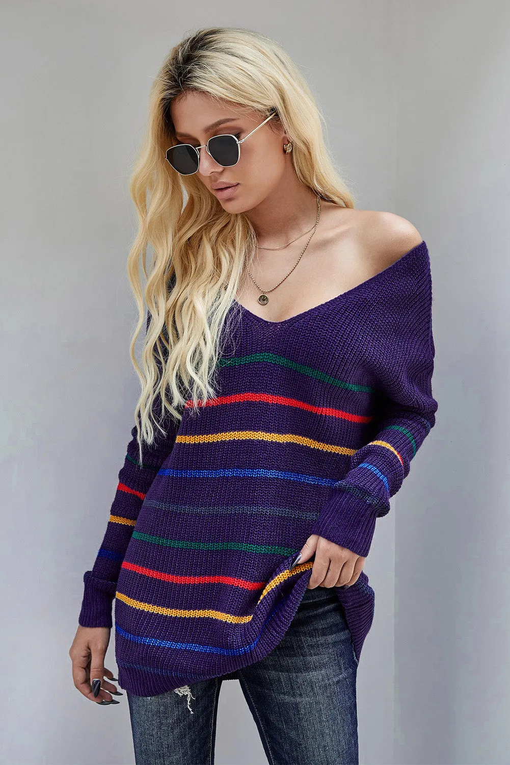 Blue Striped Knit Sweater