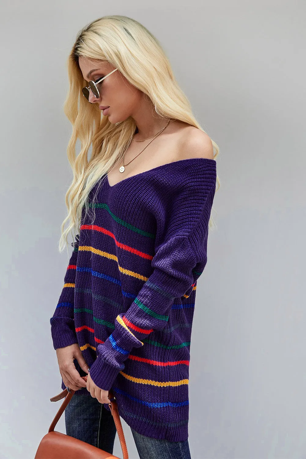 Blue Striped Knit Sweater