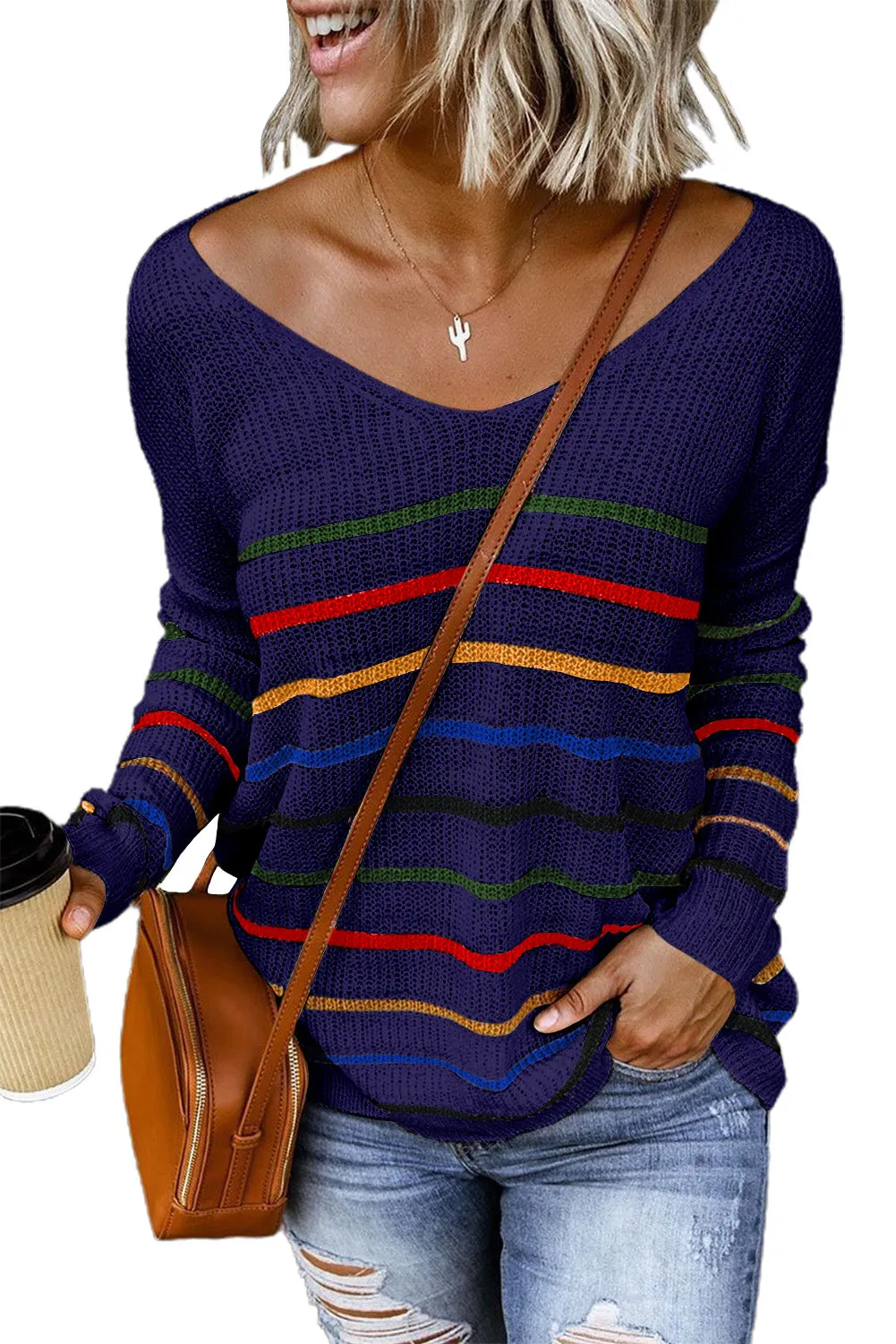 Blue Striped Knit Sweater