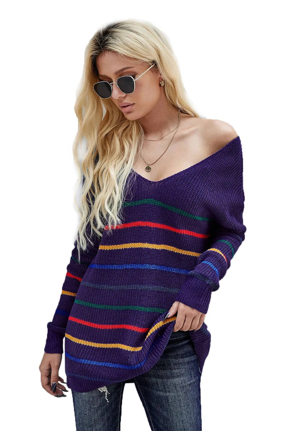 Blue Striped Knit Sweater