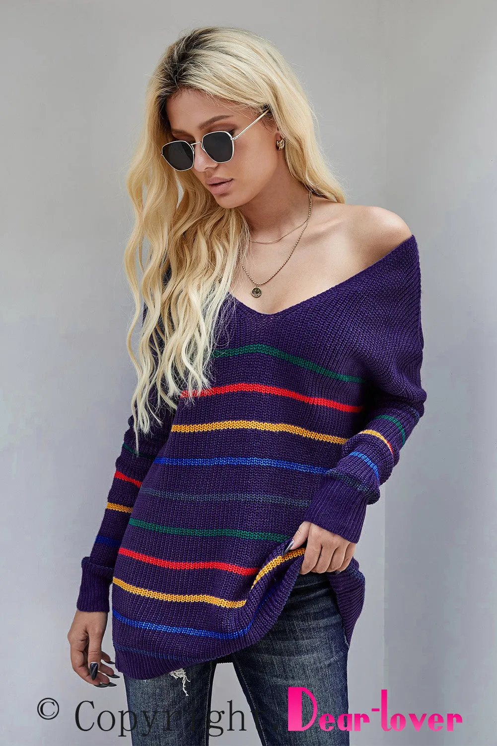 Blue Striped Knit Sweater