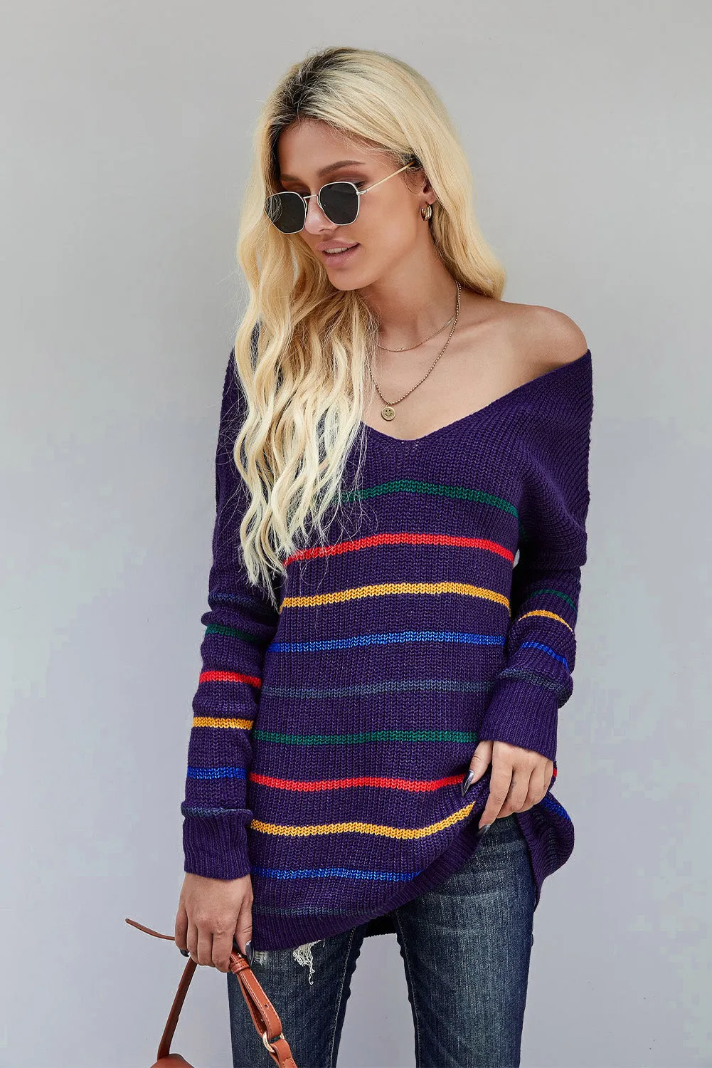 Blue Striped Knit Sweater