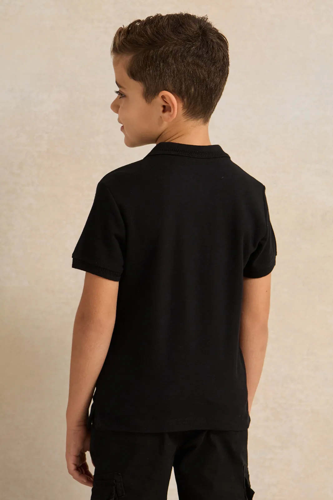 Boys Black Collared Polo Shirt