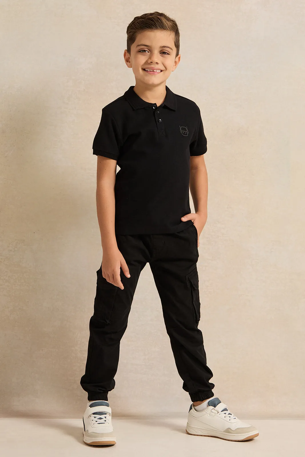 Boys Black Collared Polo Shirt