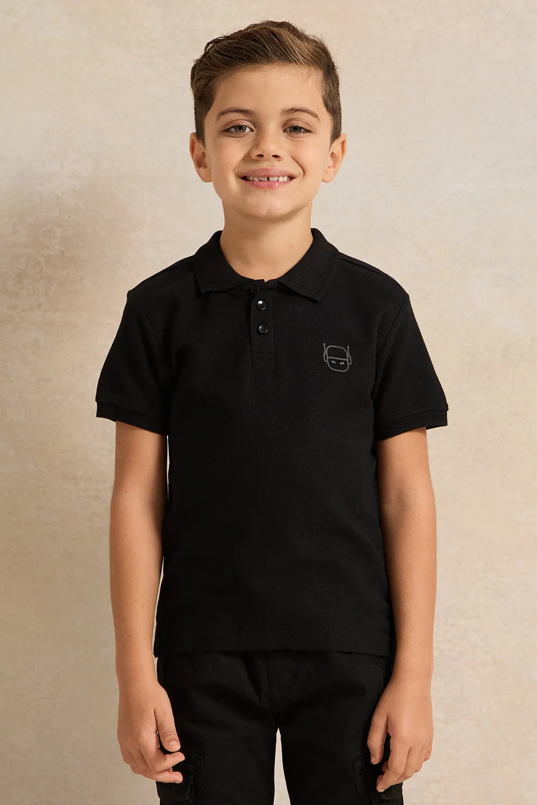 Boys Black Collared Polo Shirt