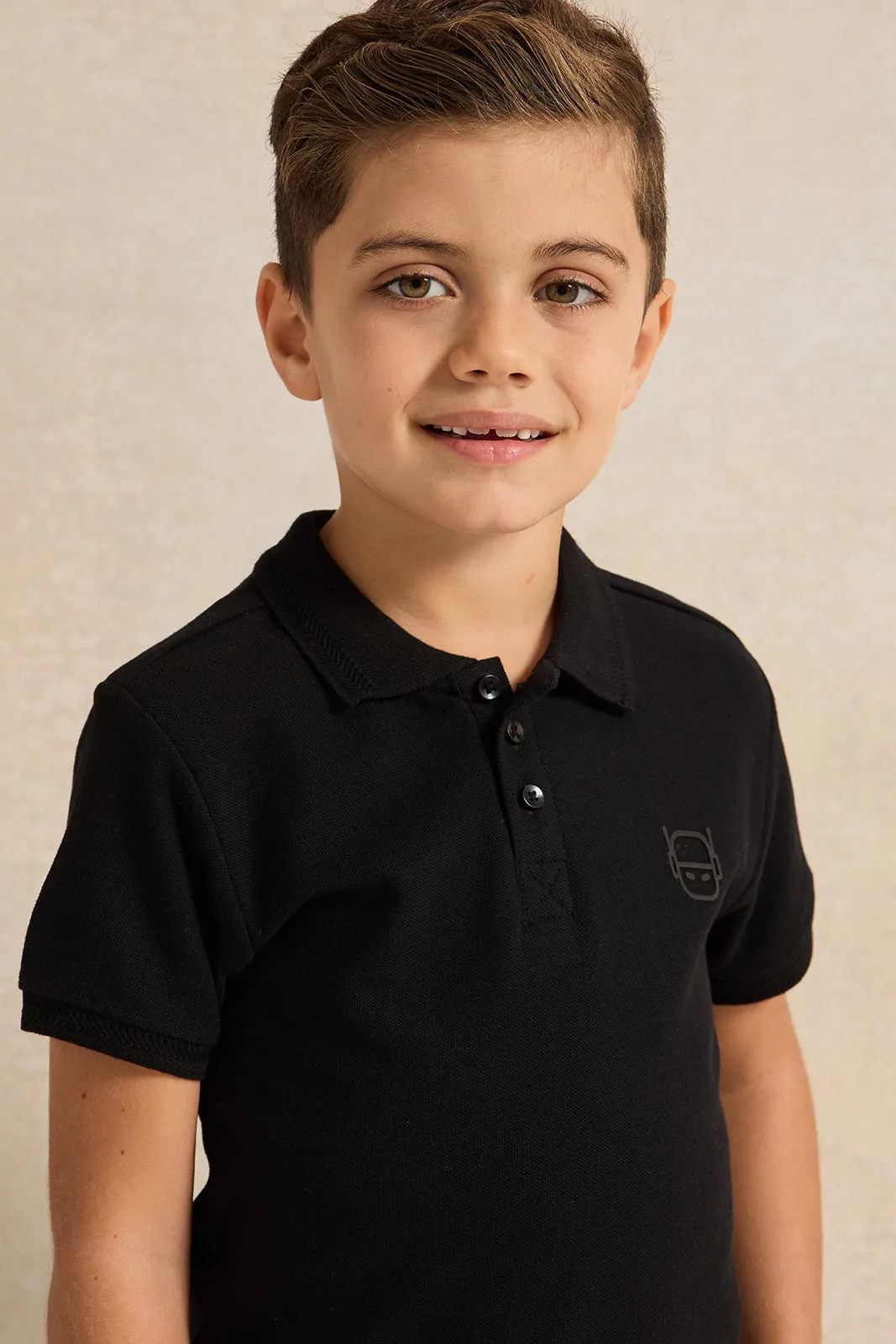 Boys Black Collared Polo Shirt