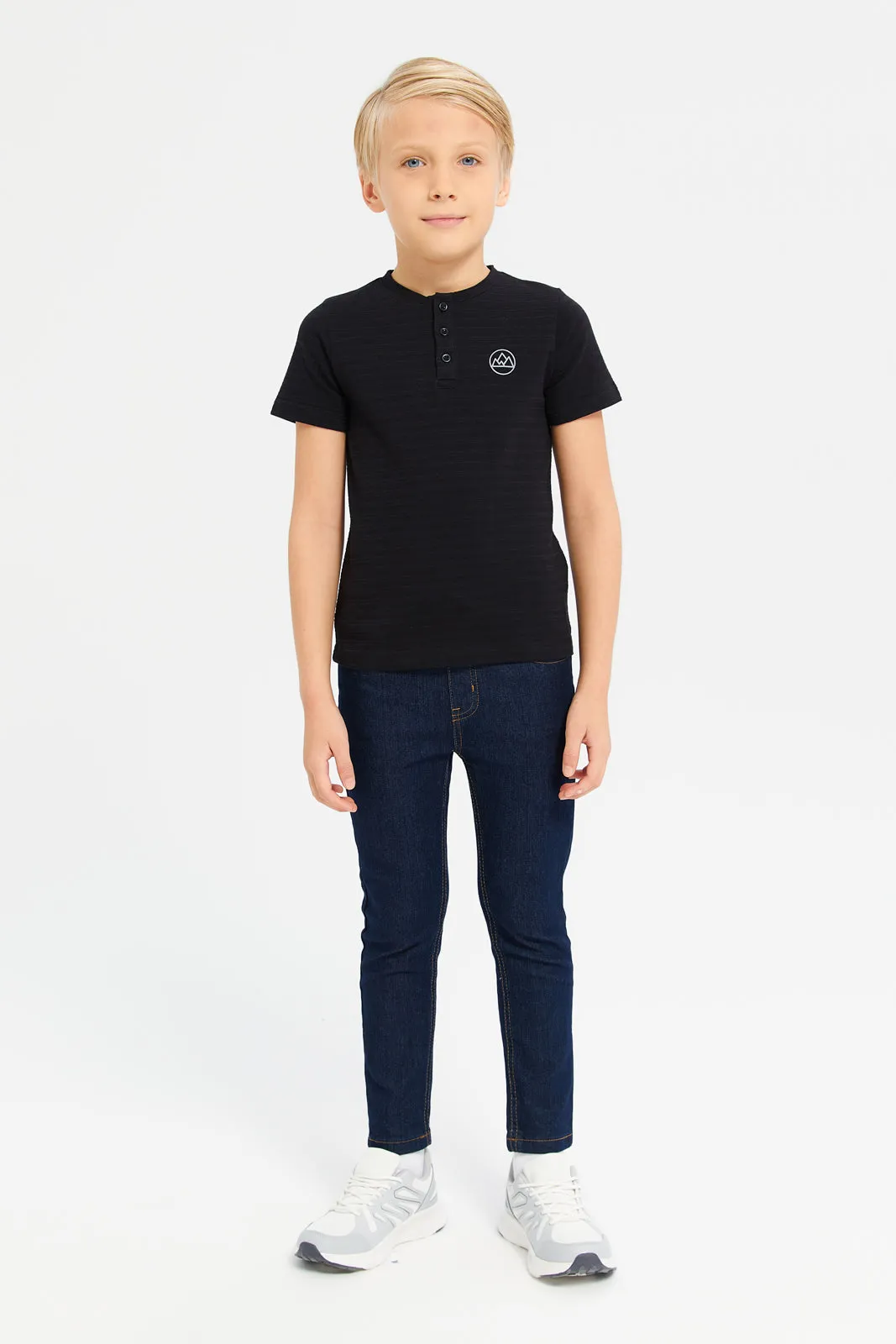 Boys Black Short Sleeve Jacquard T-Shirt