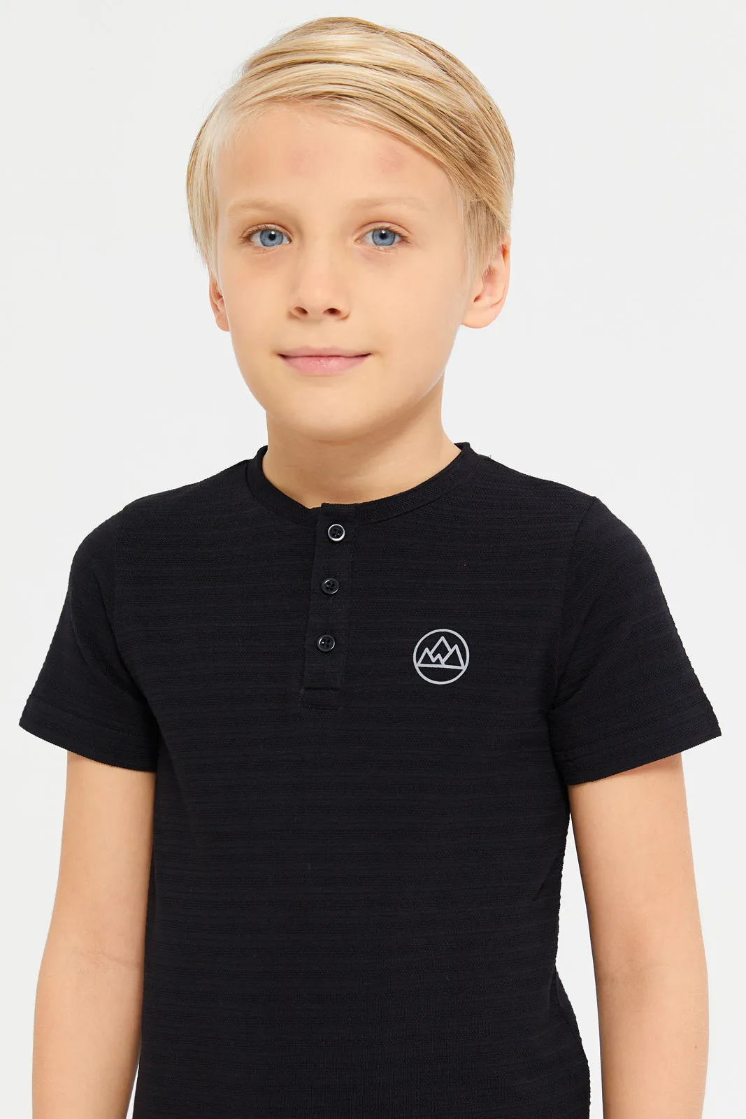 Boys Black Short Sleeve Jacquard T-Shirt