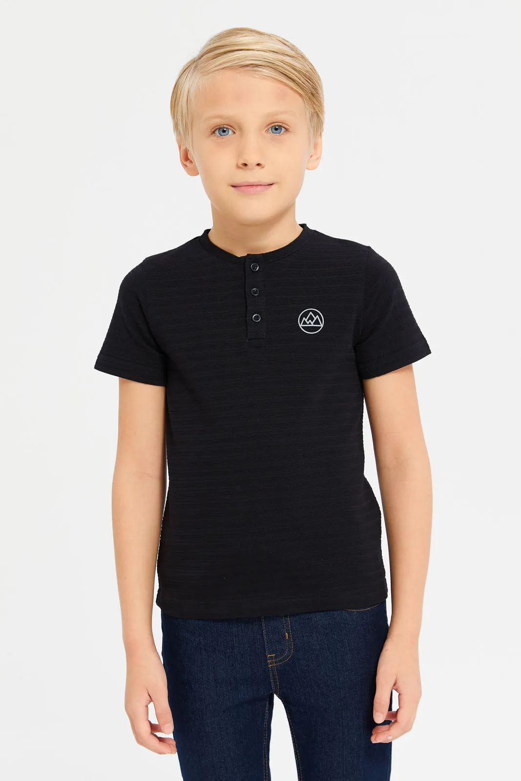 Boys Black Short Sleeve Jacquard T-Shirt