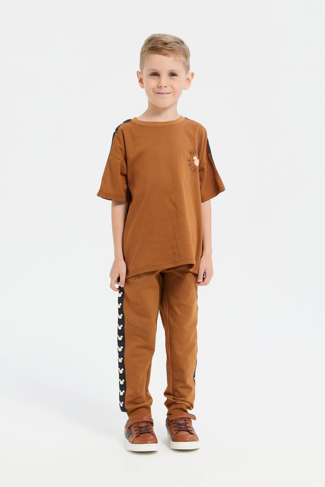 Boys Brown Oversize Mickey Mouse T-Shirt