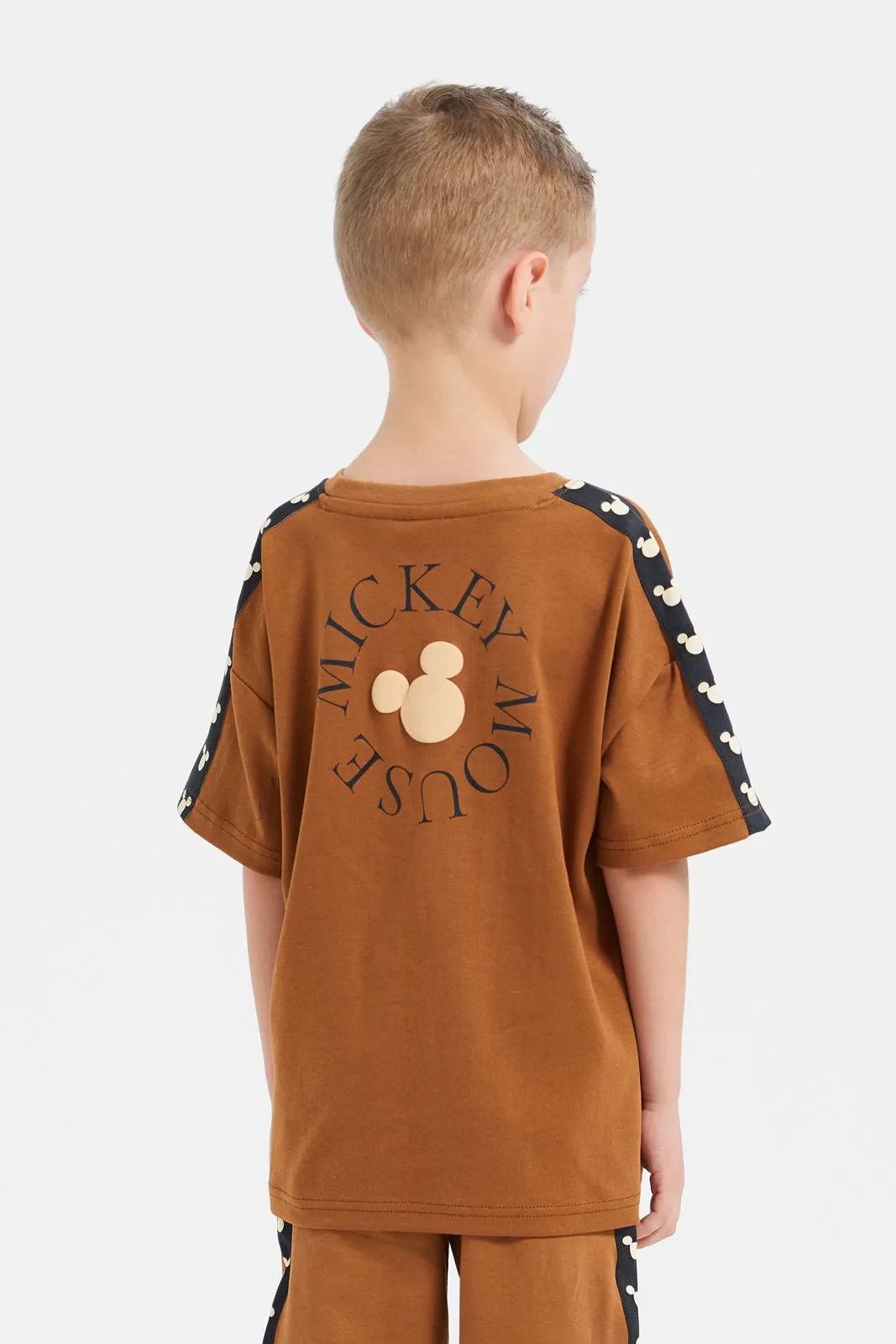 Boys Brown Oversize Mickey Mouse T-Shirt