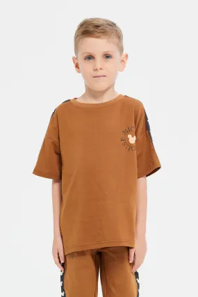 Boys Brown Oversize Mickey Mouse T-Shirt