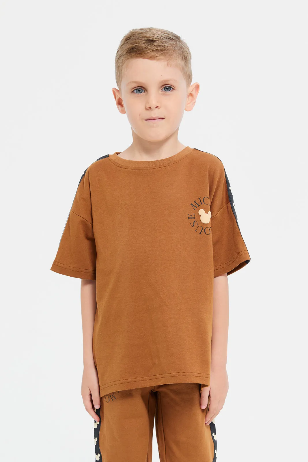 Boys Brown Oversize Mickey Mouse T-Shirt