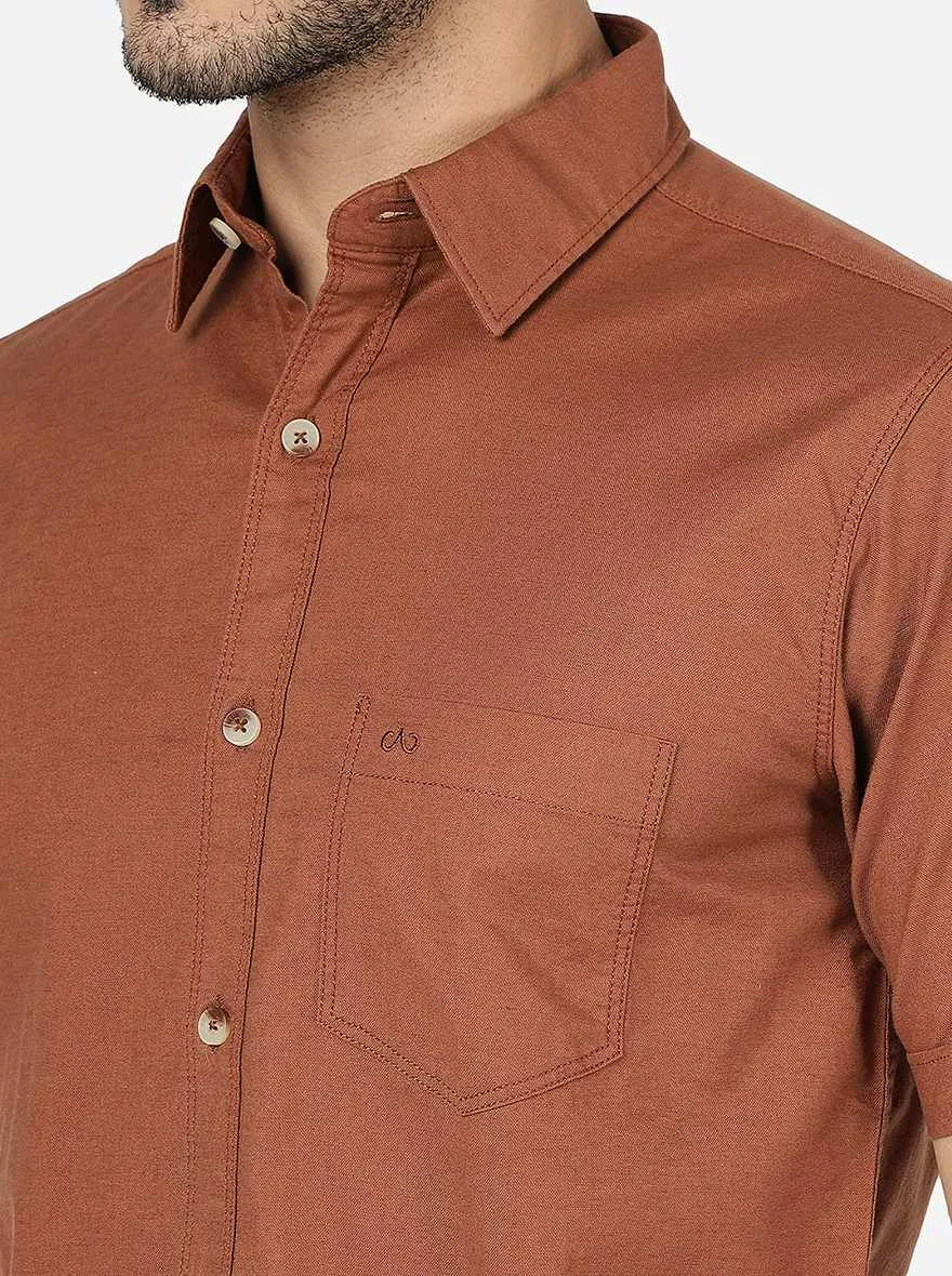 Brown Solid Slim Fit Casual Shirt | JadeBlue