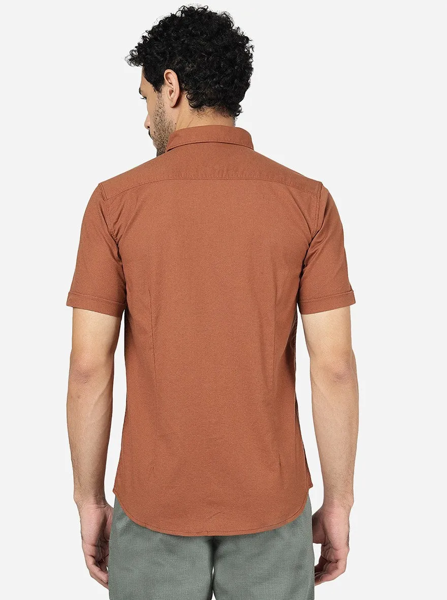 Brown Solid Slim Fit Casual Shirt | JadeBlue