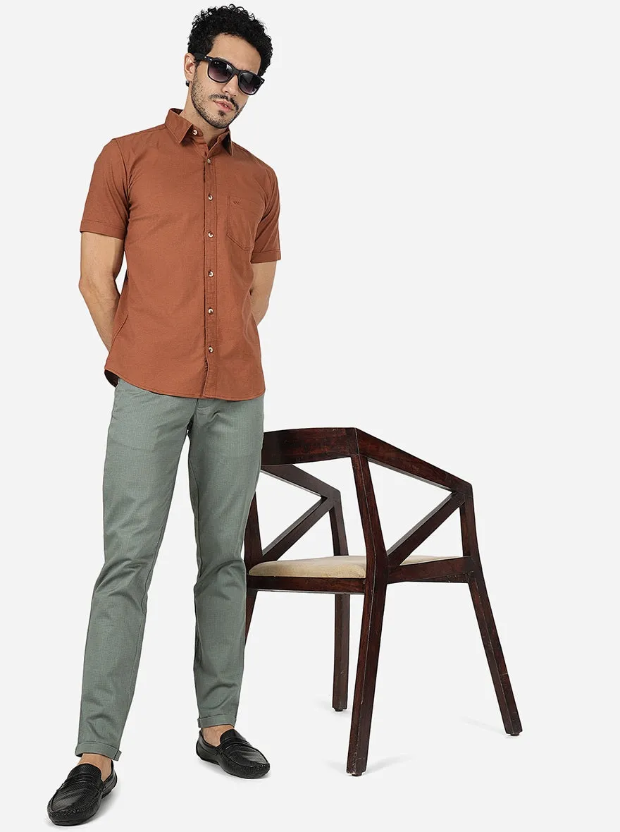 Brown Solid Slim Fit Casual Shirt | JadeBlue