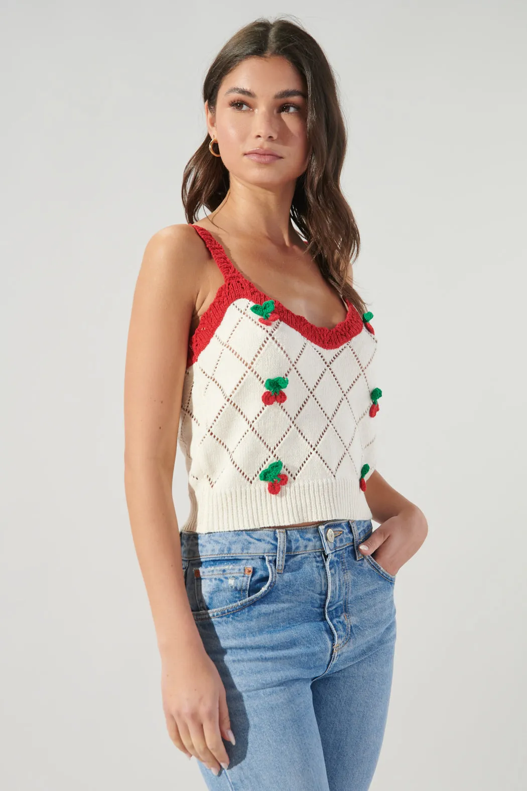 Cha Cha Cherry Pointelle Knit Cami