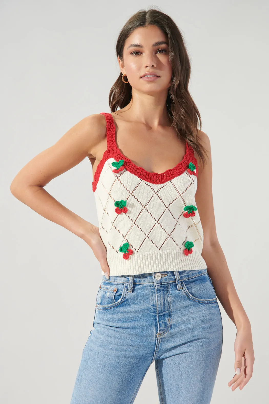 Cha Cha Cherry Pointelle Knit Cami