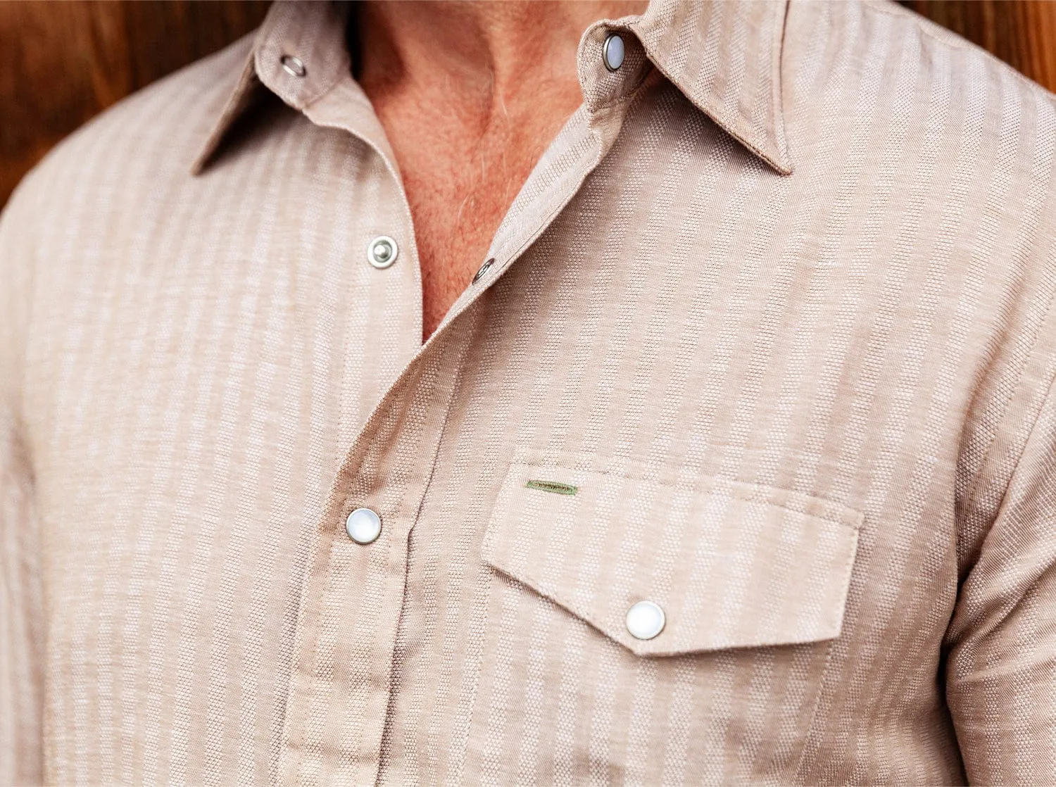 Chambray Stripe Pearl Snap - Natural