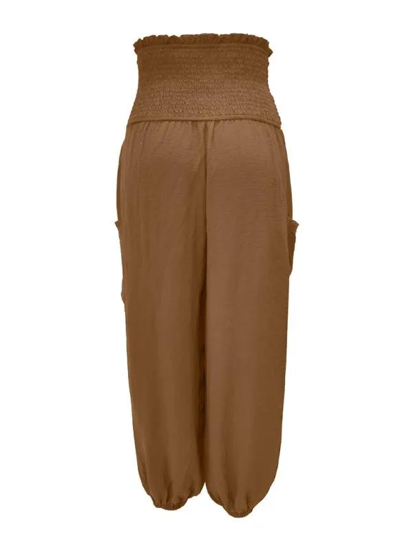 Chic High-Waisted Wide-Leg Trousers with Elastic Waistband for Women