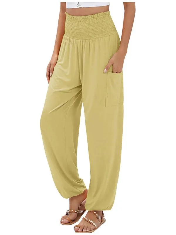 Chic High-Waisted Wide-Leg Trousers with Elastic Waistband for Women