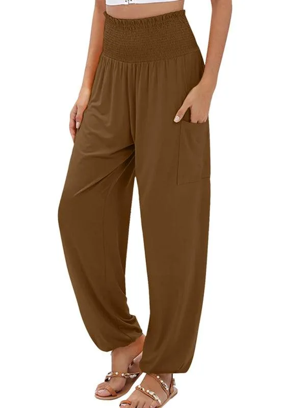 Chic High-Waisted Wide-Leg Trousers with Elastic Waistband for Women