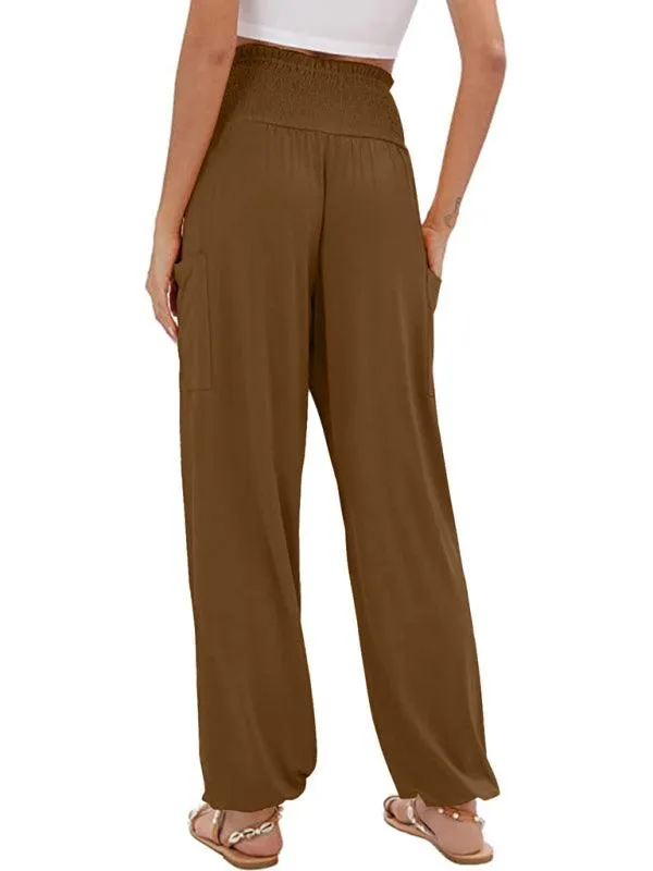 Chic High-Waisted Wide-Leg Trousers with Elastic Waistband for Women