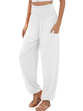 Chic High-Waisted Wide-Leg Trousers with Elastic Waistband for Women