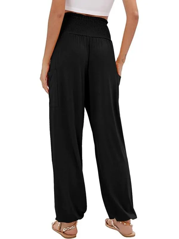 Chic High-Waisted Wide-Leg Trousers with Elastic Waistband for Women