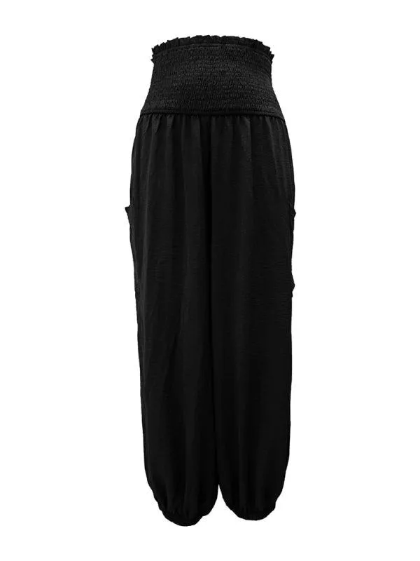 Chic High-Waisted Wide-Leg Trousers with Elastic Waistband for Women