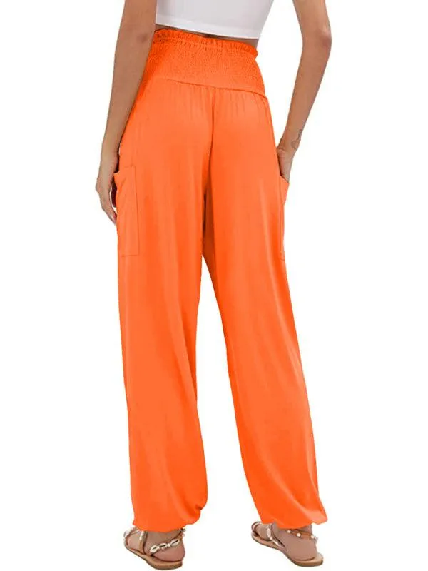 Chic High-Waisted Wide-Leg Trousers with Elastic Waistband for Women