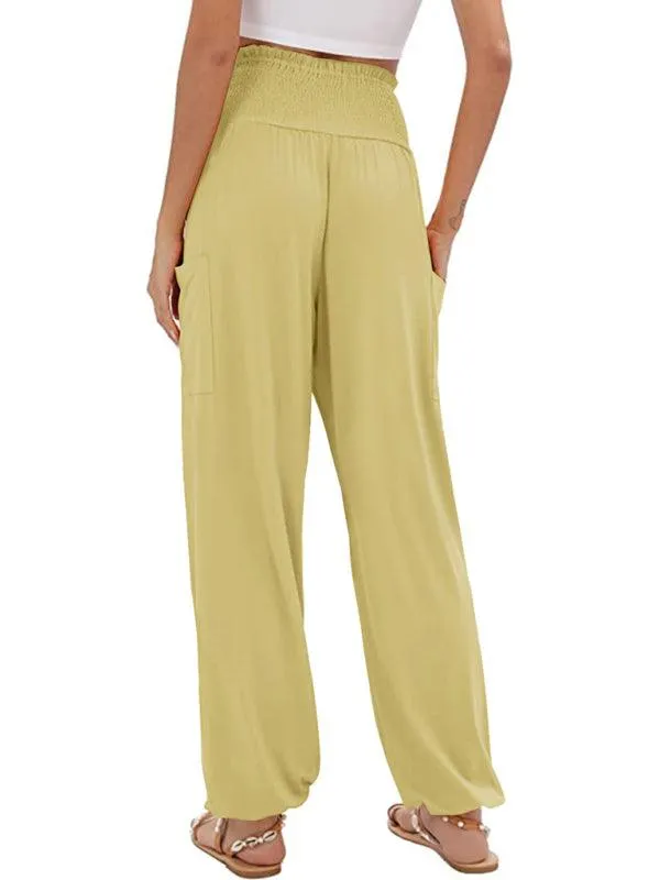 Chic High-Waisted Wide-Leg Trousers with Elastic Waistband for Women