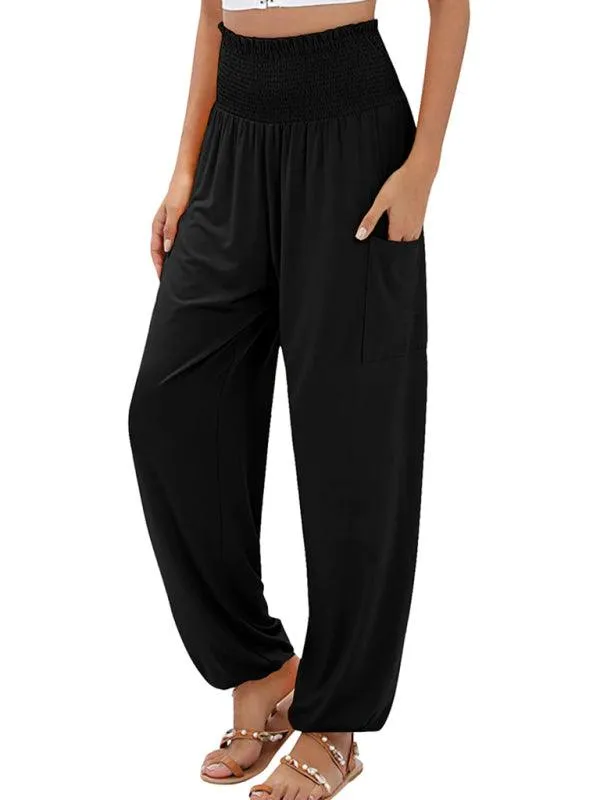 Chic High-Waisted Wide-Leg Trousers with Elastic Waistband for Women