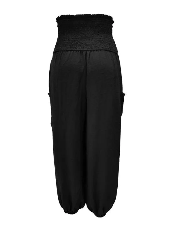 Chic High-Waisted Wide-Leg Trousers with Elastic Waistband for Women