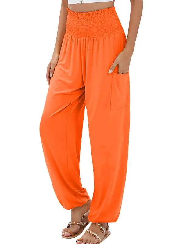 Chic High-Waisted Wide-Leg Trousers with Elastic Waistband for Women