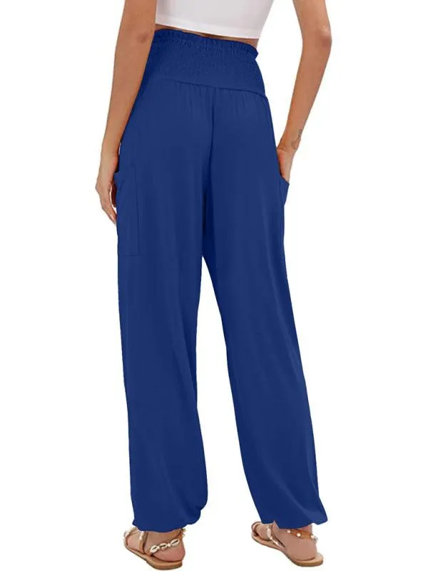 Chic High-Waisted Wide-Leg Trousers with Elastic Waistband for Women