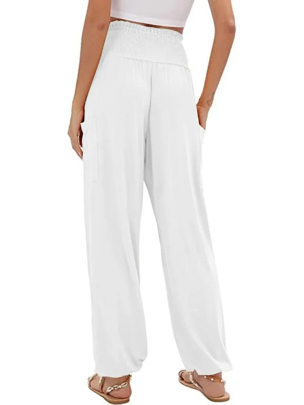 Chic High-Waisted Wide-Leg Trousers with Elastic Waistband for Women