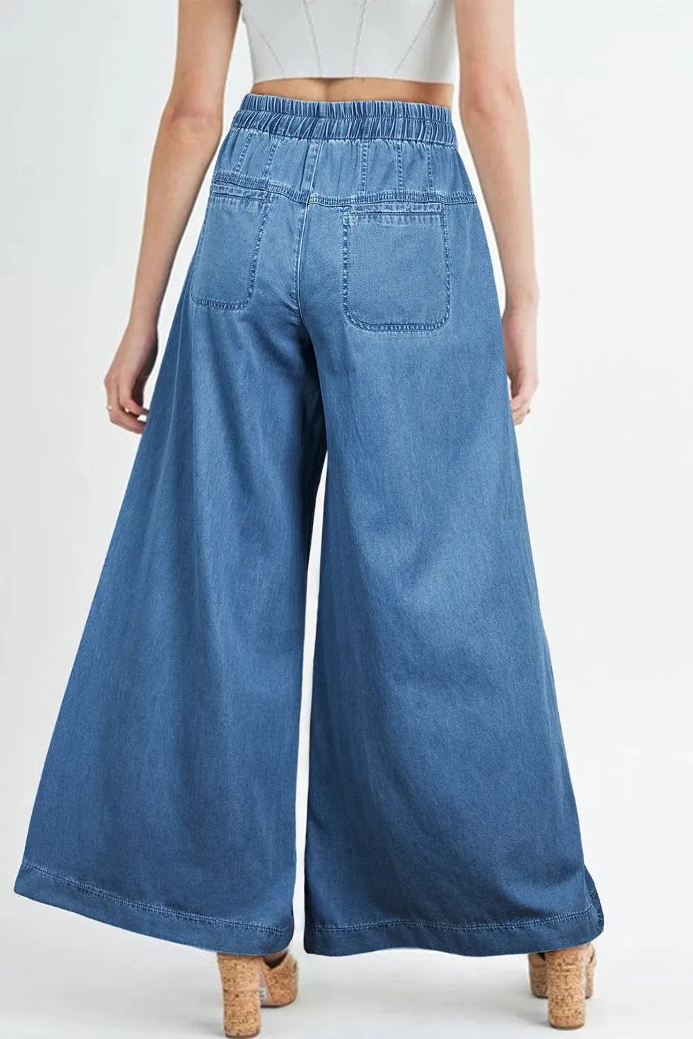 Comfortable Chic: Drawstring Elastic Waist Wide Leg Jeans