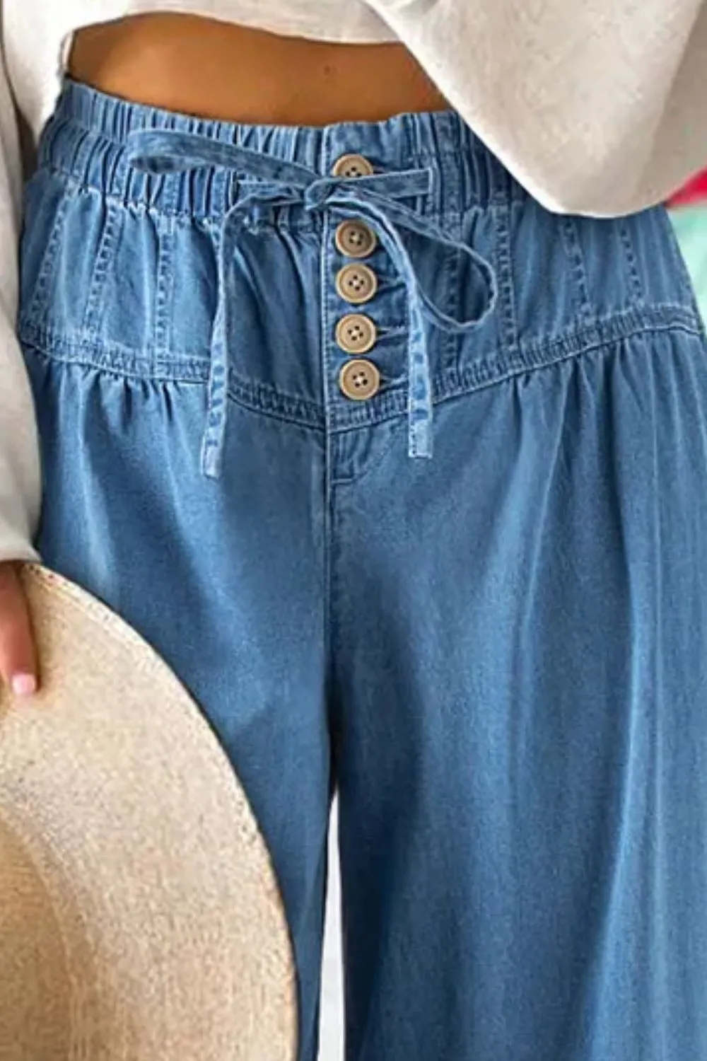 Comfortable Chic: Drawstring Elastic Waist Wide Leg Jeans