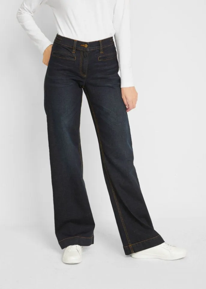 Cotton jeans with a comfortable gauze style belt Bpc Bonprix Collection, blue